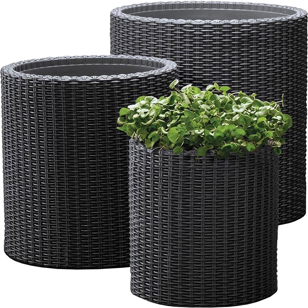 Set 3 ghivece flori KETER Cylinder, polipropilena, D 28/36/43.7 cm, antracit