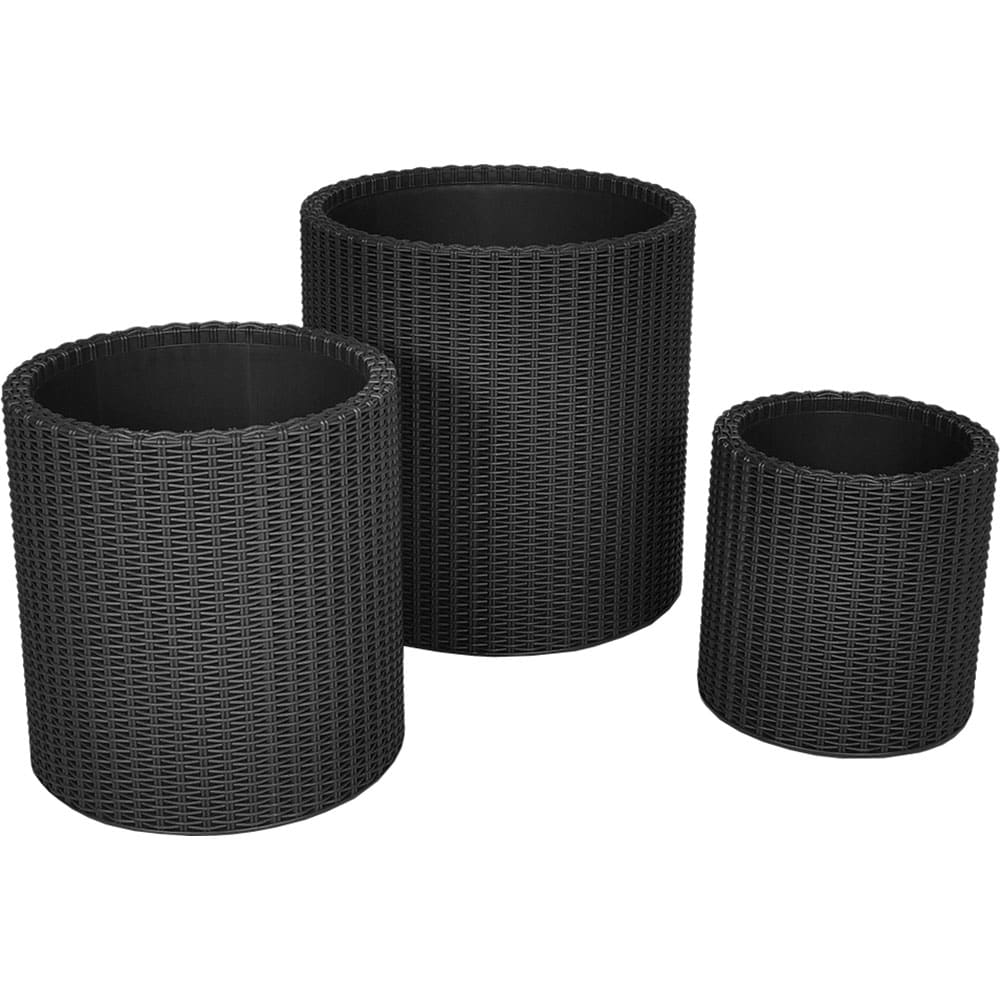 Set 3 ghivece flori KETER Cylinder, polipropilena, D 28/36/43.7 cm, antracit