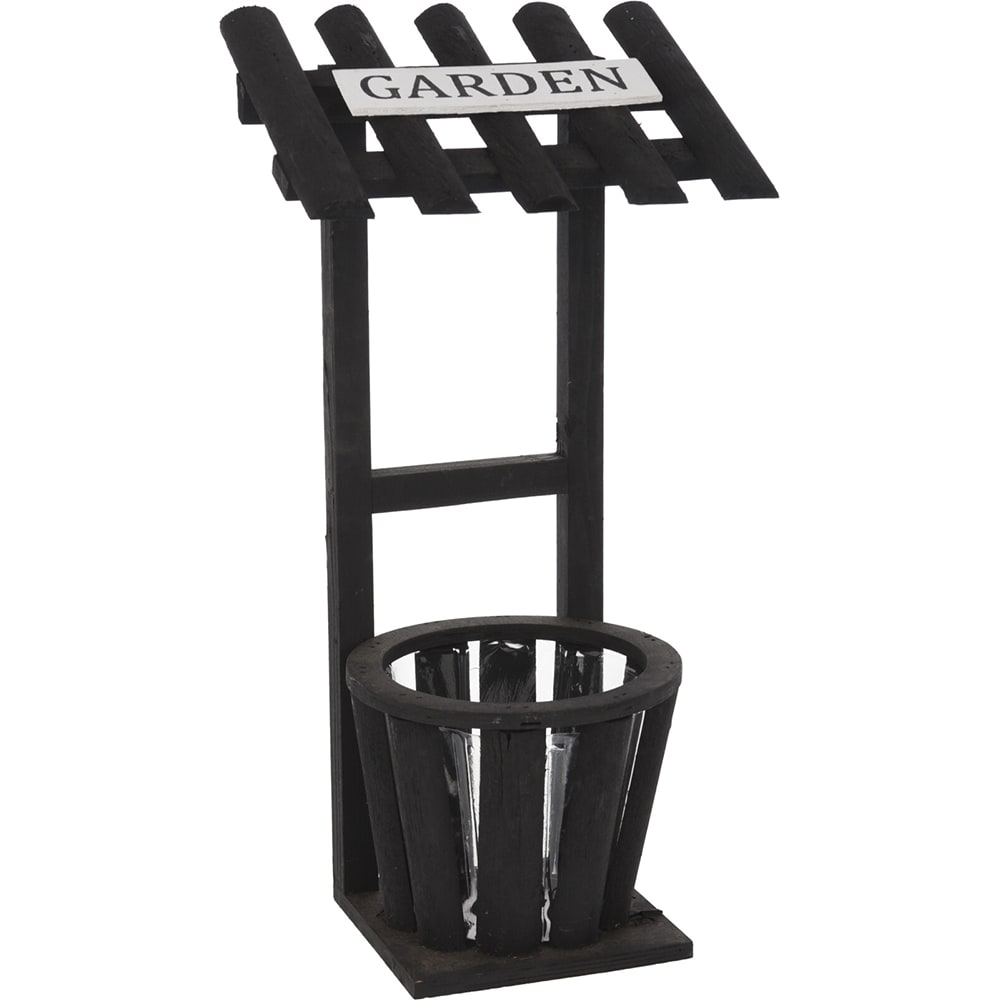 Suport ghiveci flori KI Deco Fantana, lemn, 15 x 15 x 41 cm, negru