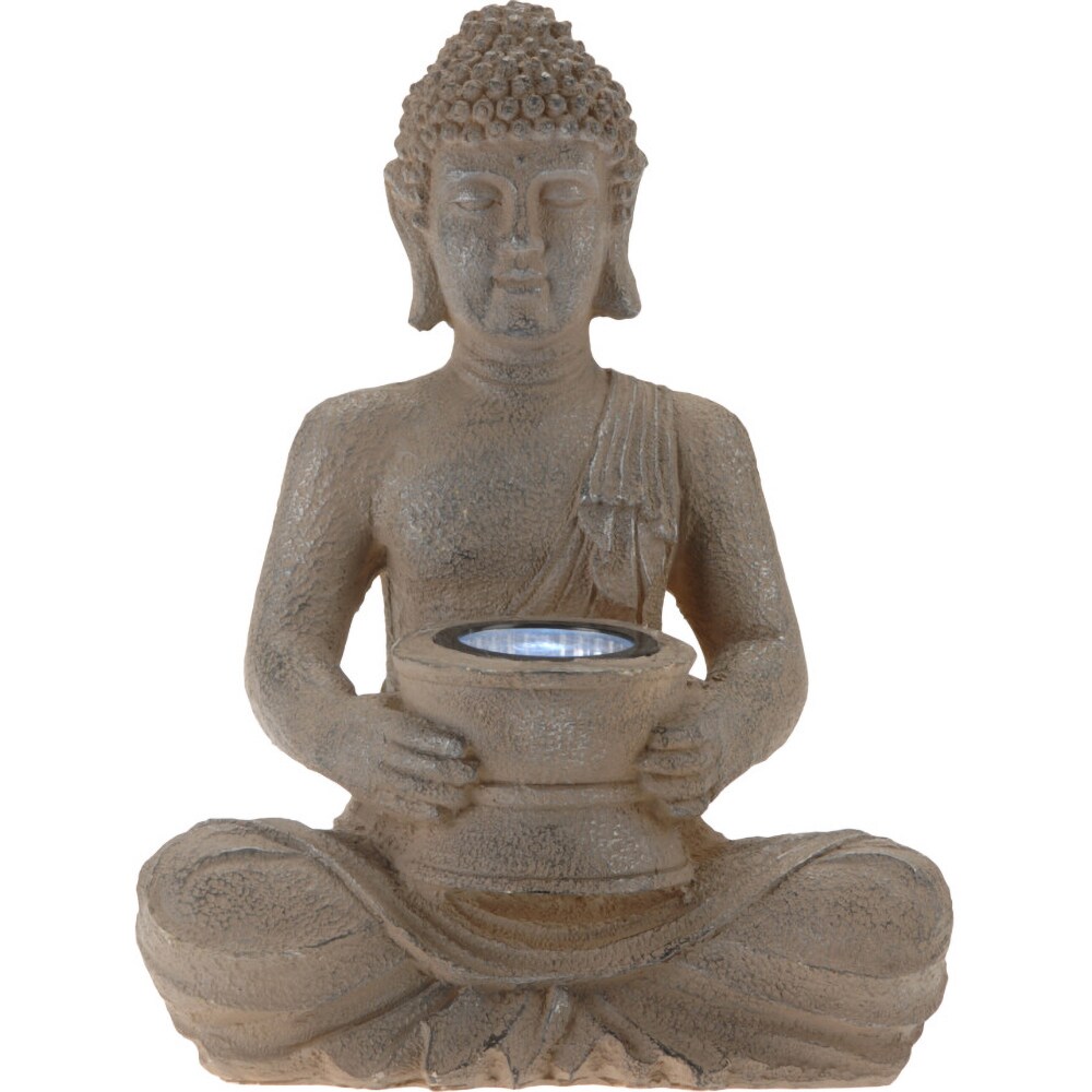 Decoratiune gradina Buddha, incarcare solara, 21 x 14 x 28 cm, auriu