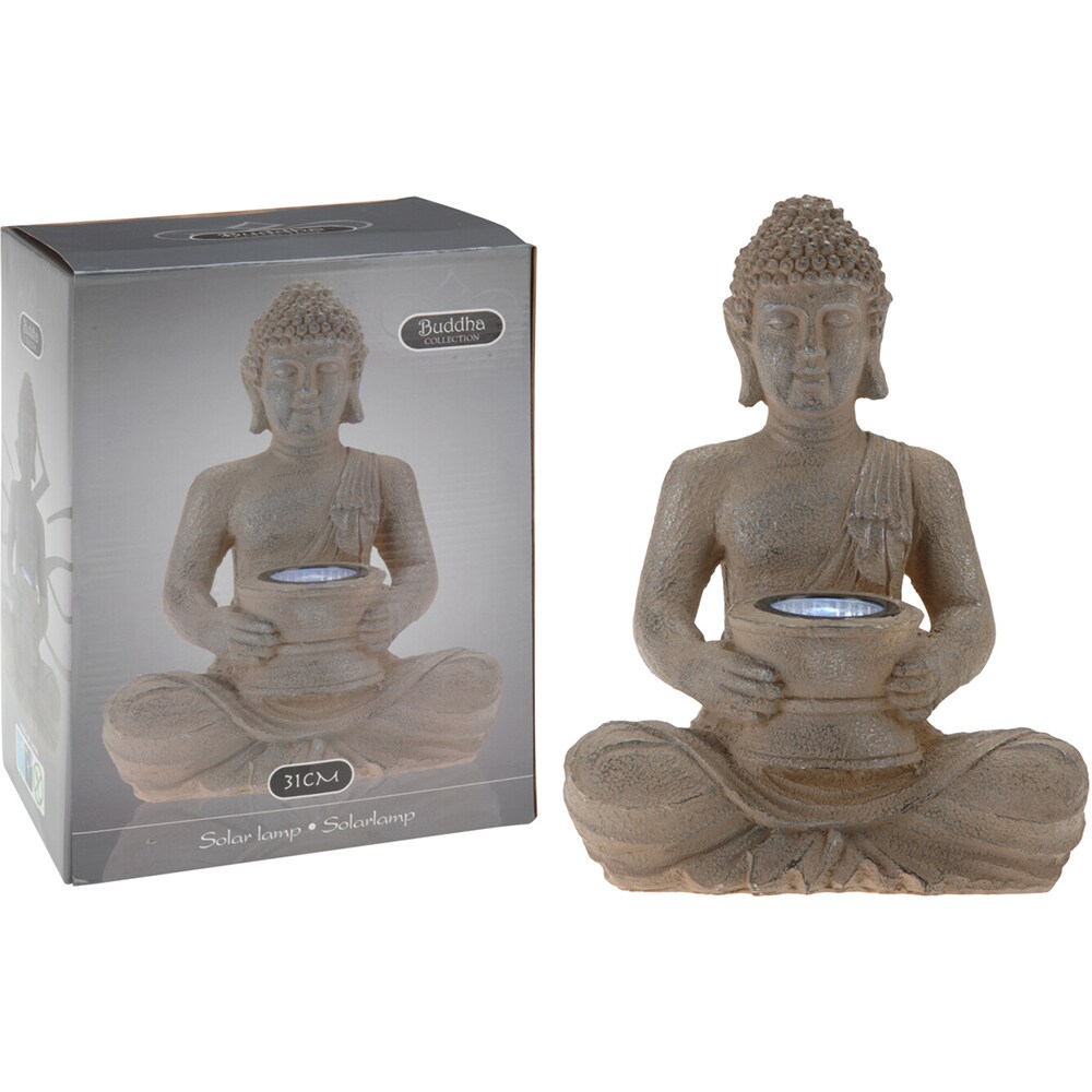 Decoratiune gradina Buddha, incarcare solara, 21 x 14 x 28 cm, auriu