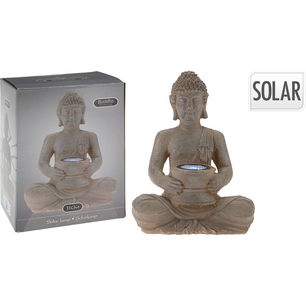 Decoratiune gradina Buddha, incarcare solara, 21 x 14 x 28 cm, auriu