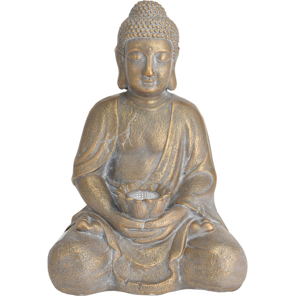 Decoratiune gradina Buddha, incarcare solara, 31.5 x 27 x 44 cm, auriu