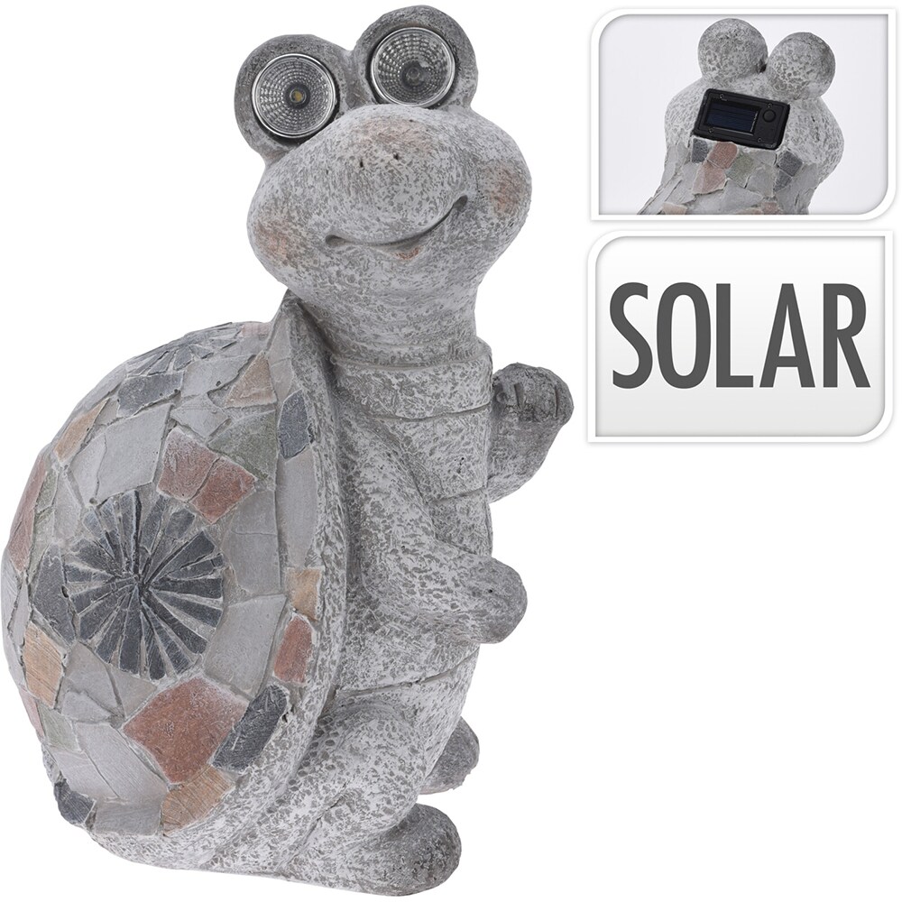 Decoratiune gradina Testoasa, incarcare solara, 25 x 21 x 36.5 cm, gri