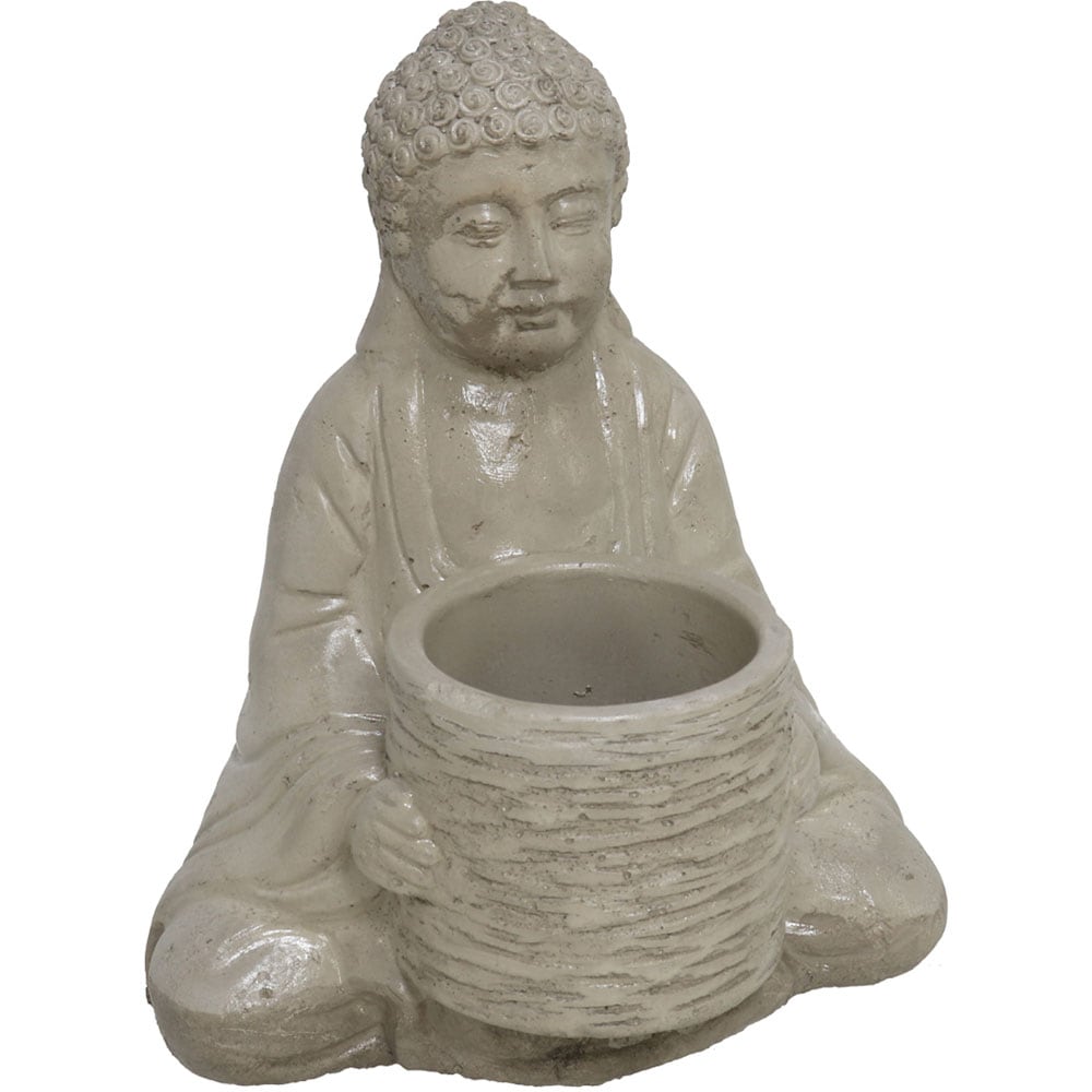 Ghiveci flori DECOR Buddha, compozit, 15 x 18 x 21 cm, gri