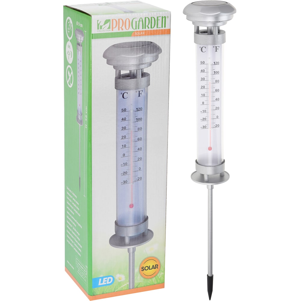 Termometru gradina DX9200300, incarcare solara, 9 x 9 x 58.5 cm, argintiu