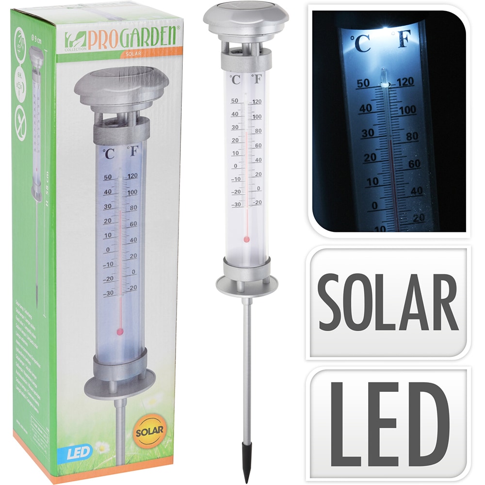 Termometru gradina DX9200300, incarcare solara, 9 x 9 x 58.5 cm, argintiu