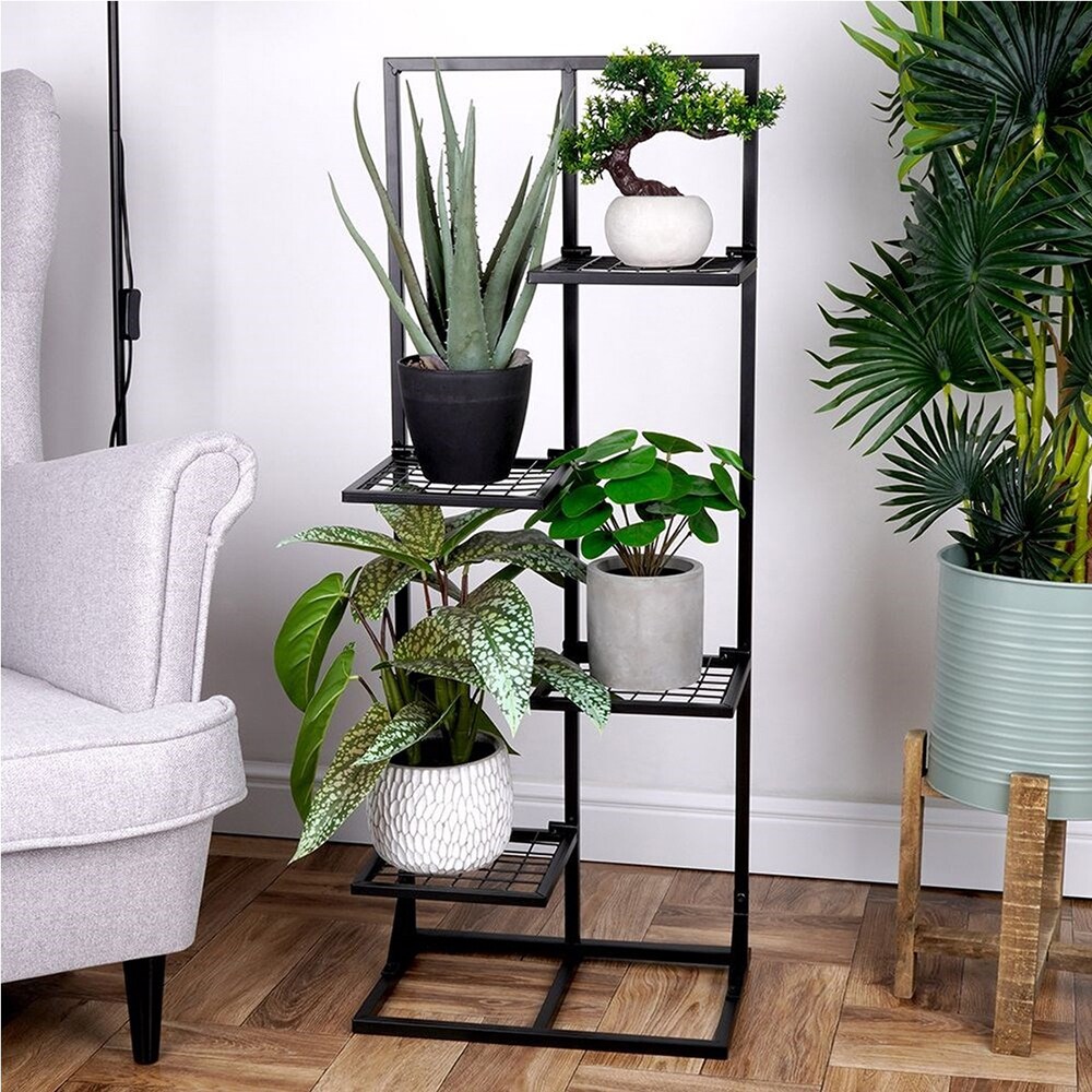 Suport ghiveci KI HZ1953300, metal, 40 x 27 x 102 cm, negru