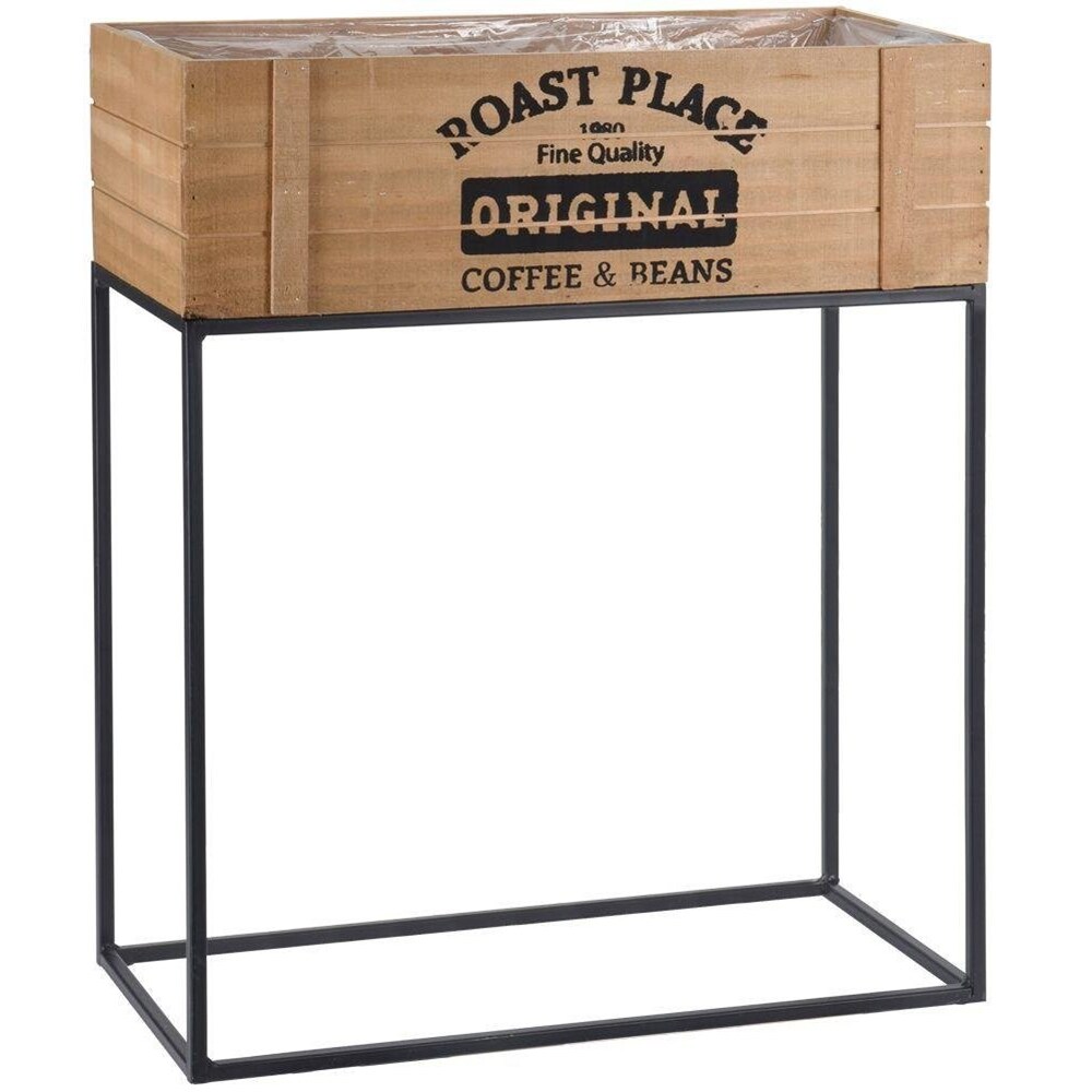 Ghiveci flori cu suport KI HZ1970020, metal-lemn, 3 bucati, maro-negru