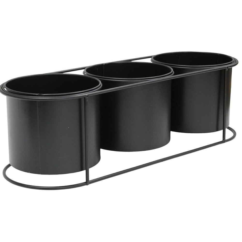 Set 3 ghivece flori cu suport KI QD1000600, metal, D 14 cm, negru