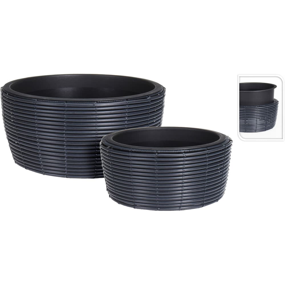 Set 2 ghivece flori KI VN8000100, poliratan, D44 cm, D 36 cm, negru