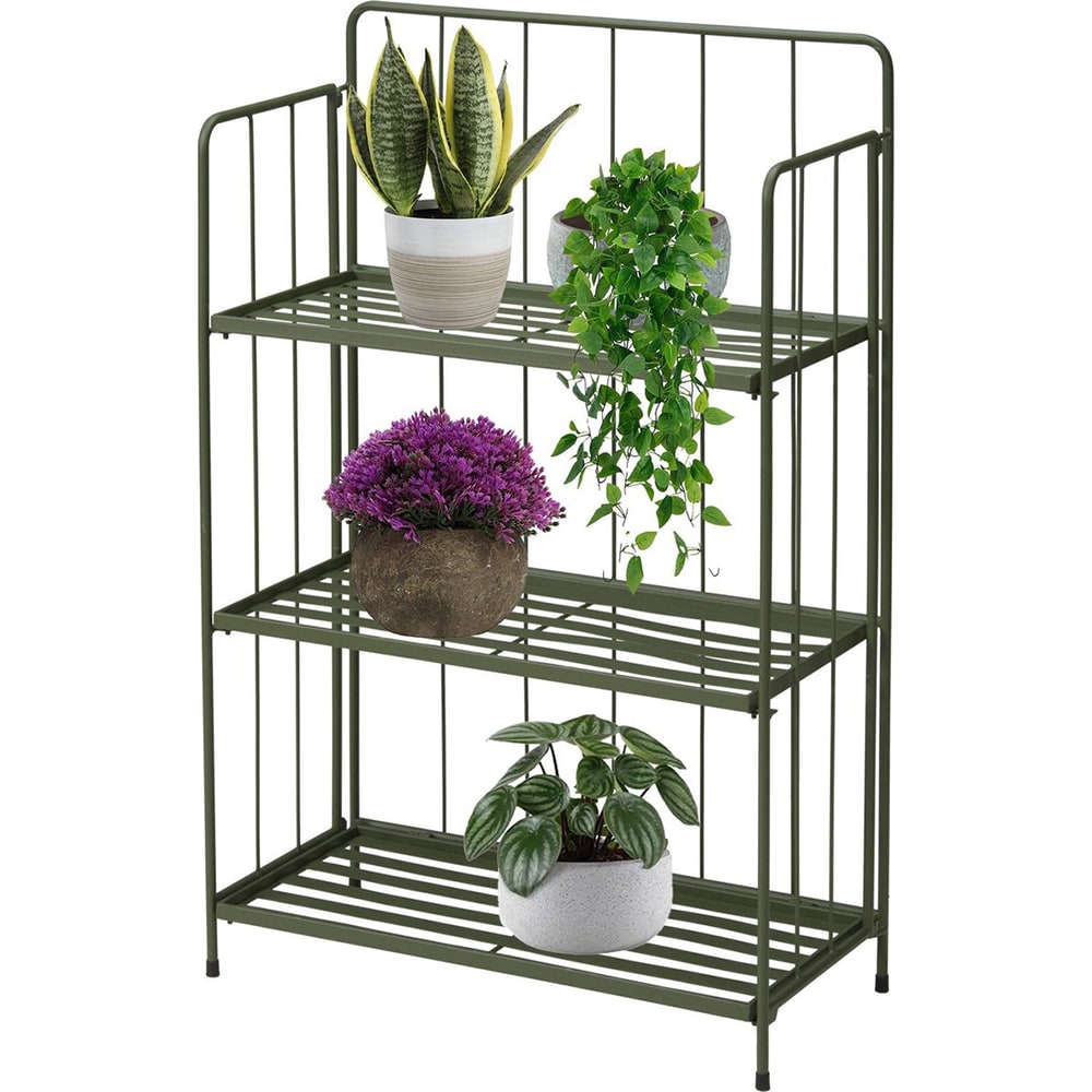 Suport ghiveci flori KI X71000150, metal, 58 x 27 x 90 cm, verde