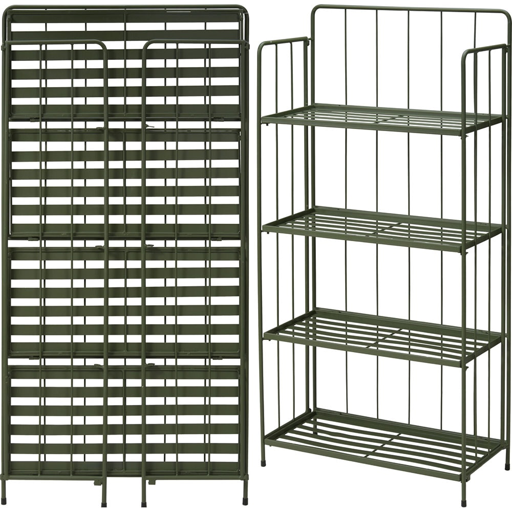 Suport ghiveci flori KI X71000170, metal, 58 x 27 x 118 cm, verde