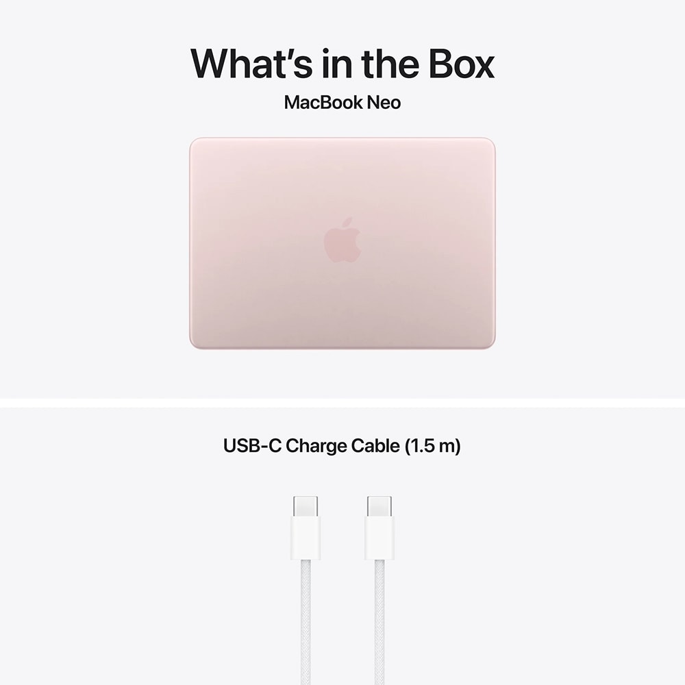 Laptop APPLE MacBook Neo 13 mhfj4ro/a, Apple A18 6-core CPU, 13" Retina Display, 8GB, SSD 512GB, 5-core GPU, macOS Tahoe, Blush - Tastatura layout INT