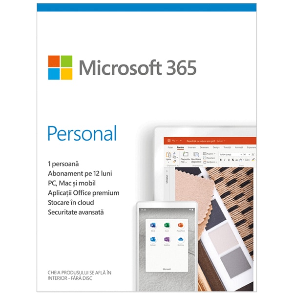 Microsoft 365 Personal, Engleza, Subscriptie 1 an, 1 PC/Mac, 1 Tableta, 1 Telefon, Windows, MacOS, iOS, Android