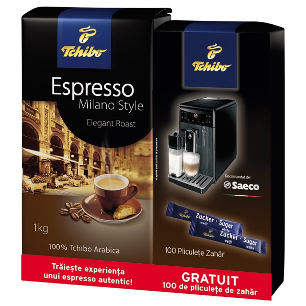 Cafea boabe TCHIBO Espresso Milano Style, 1000g + 100 pliculete zahar