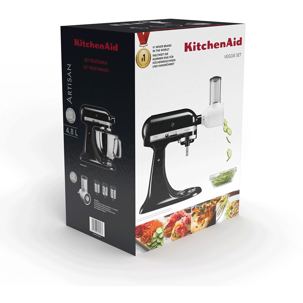 Mixer cu bol KITCHENAID Model 125 BUNDLEVEGGIEOB, 4.8l, 300W, 10 trepte viteza, negru lucios-argintiu