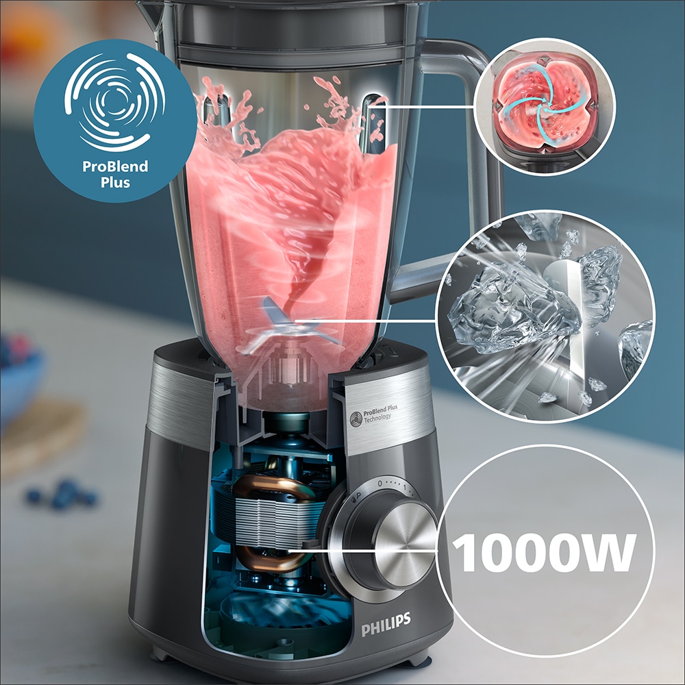 Blender PHILIPS Seria 5000 HR3020/20, 2l, 1000W, 3 trepte viteza, gri inchis-argintiu