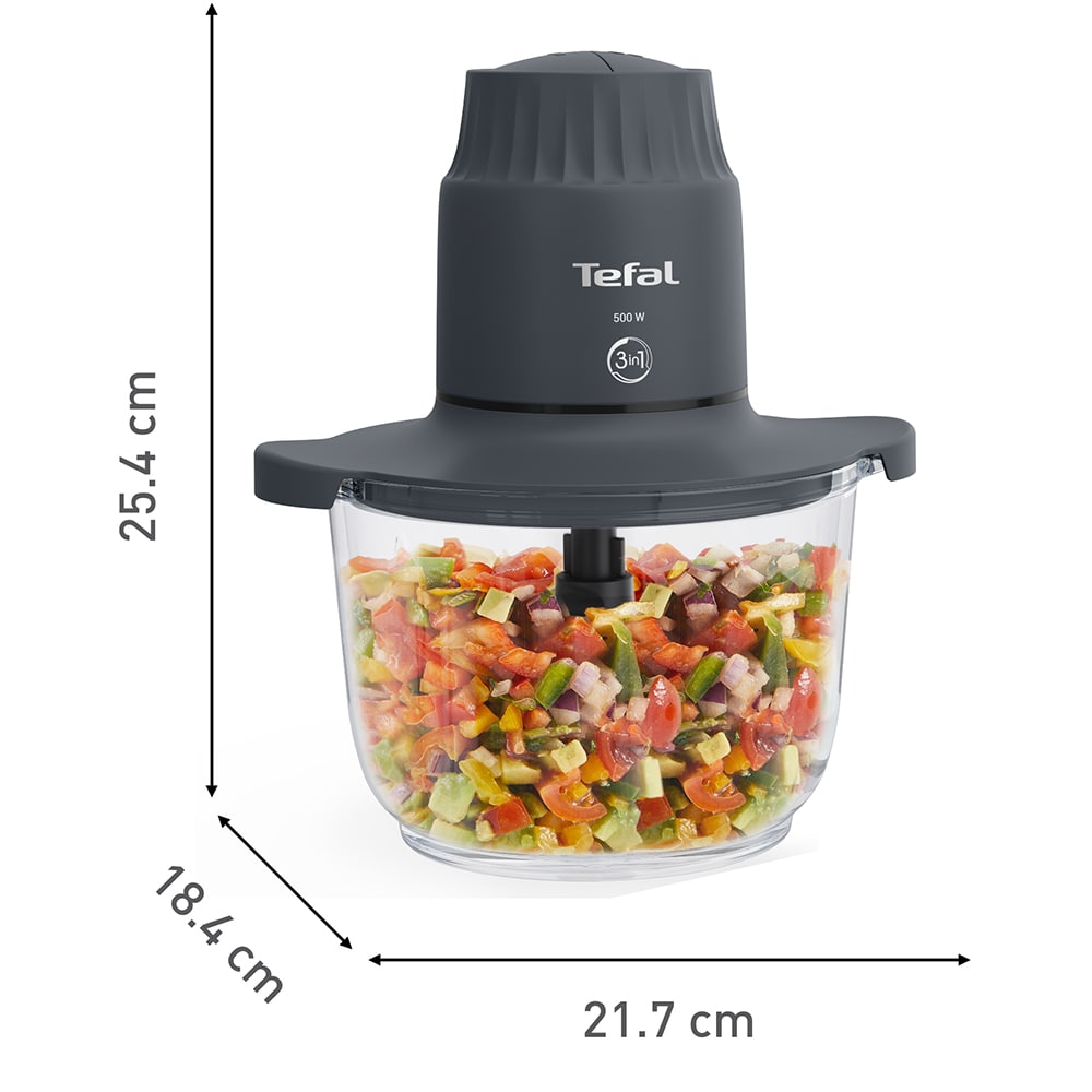 Mini tocator TEFAL Choppeo MB603138, 2l, 500W, 2 trepte viteza, gri inchis