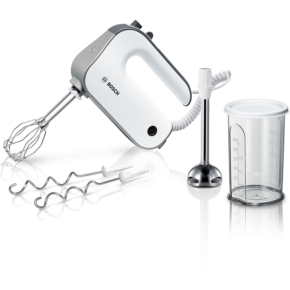 Mixer de mana BOSCH MFQ49700, 0.6l, 850W, 5 trepte viteza, alb-gri