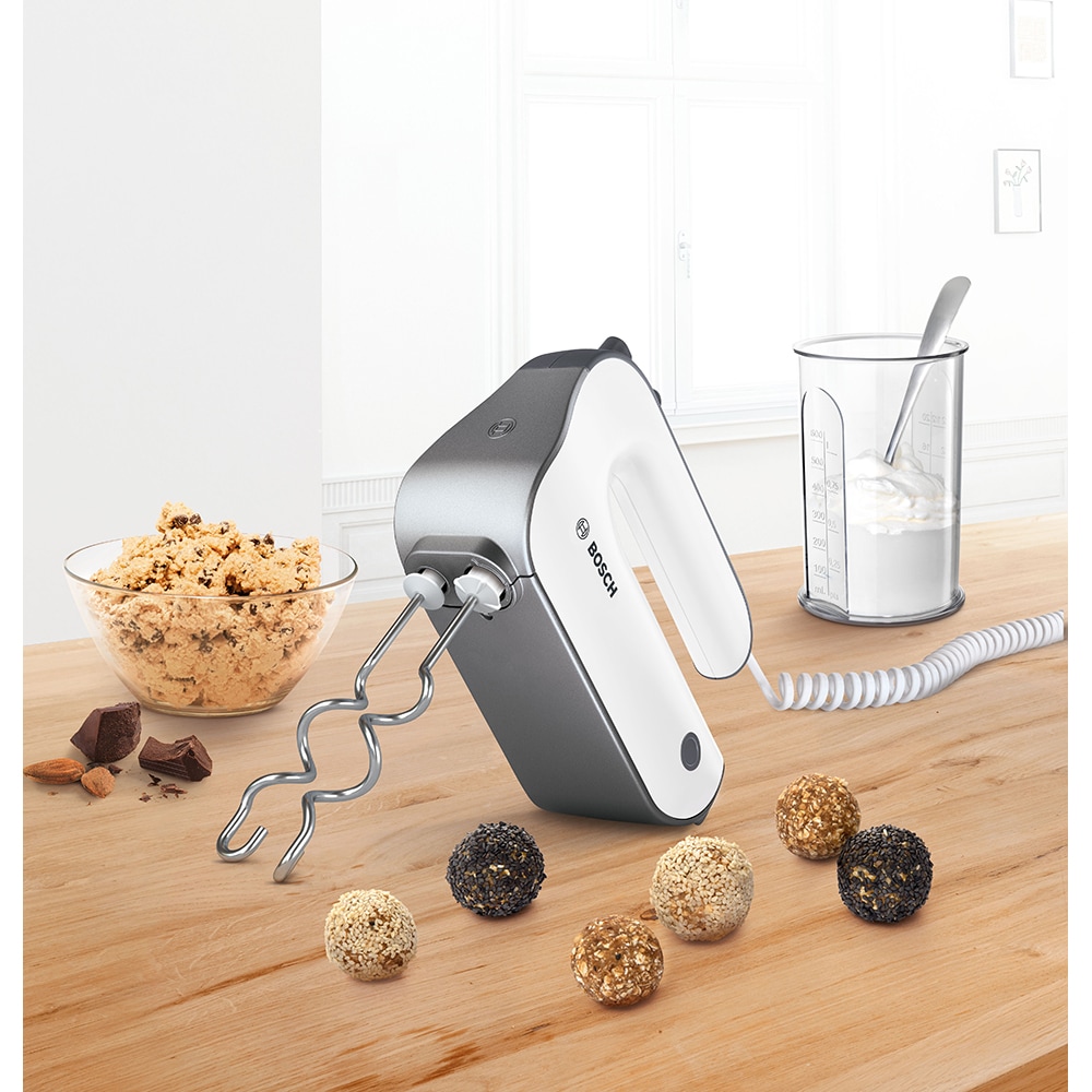 Mixer de mana BOSCH MFQ49700, 0.6l, 850W, 5 trepte viteza, alb-gri
