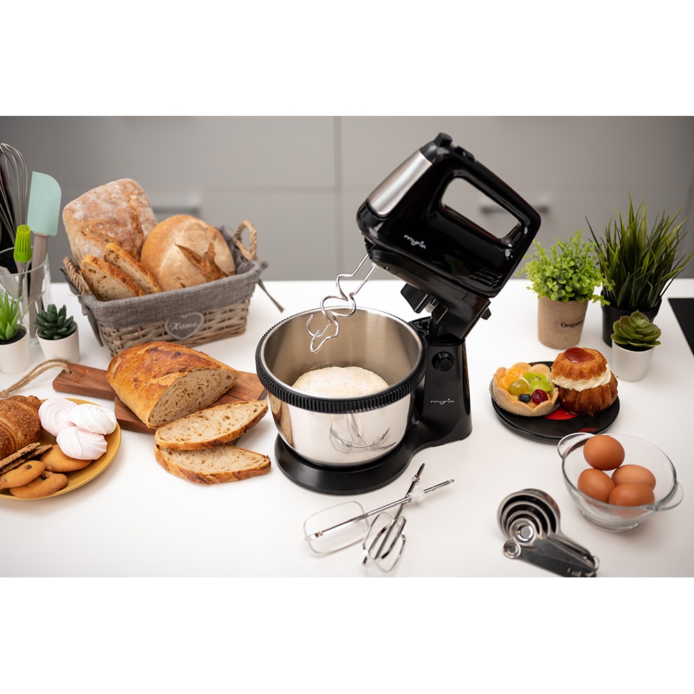 Mixer cu bol MYRIA MY4024BK, 3.4l, 300W, 5 trepte viteza, argintiu-negru 