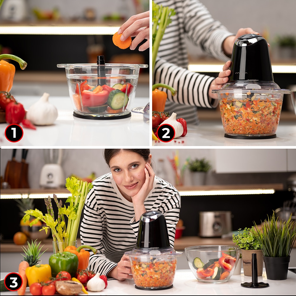 Mini tocator MYRIA MY4069BK, 1l, 500W, 2 trepte viteza, negru