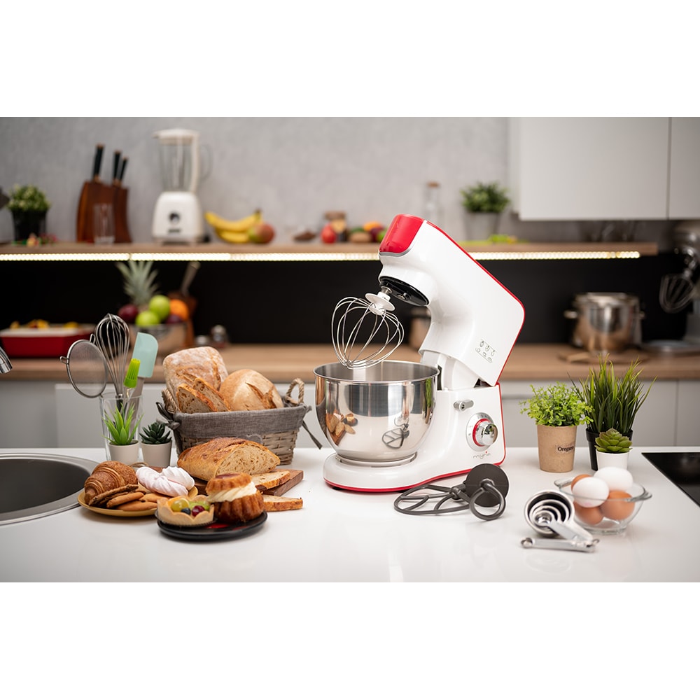 Mixer cu bol MYRIA MY4121, 5l, 1000W, 10 trepte viteza, alb-rosu