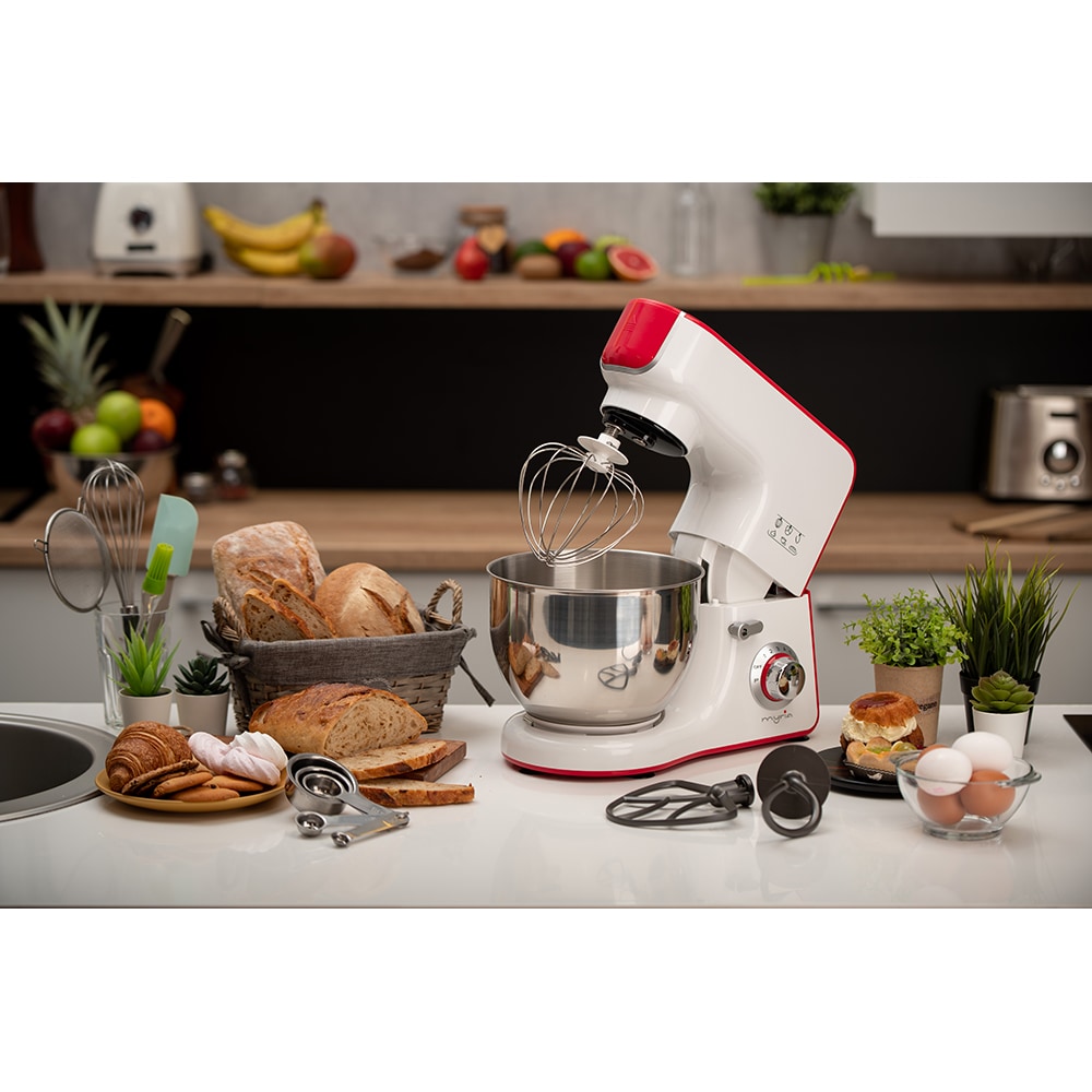 Mixer cu bol MYRIA MY4121, 5l, 1000W, 10 trepte viteza, alb-rosu