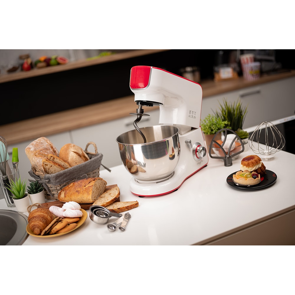 Mixer cu bol MYRIA MY4121, 5l, 1000W, 10 trepte viteza, alb-rosu
