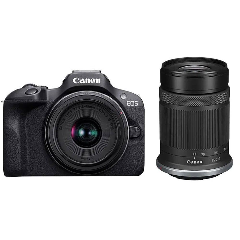 Aparat foto Mirrorless CANON EOS R100 Dual RF-S, 24.2MP, 4K, Wi-Fi, negru + Obiectiv 18-45mm si 55-210mm RF