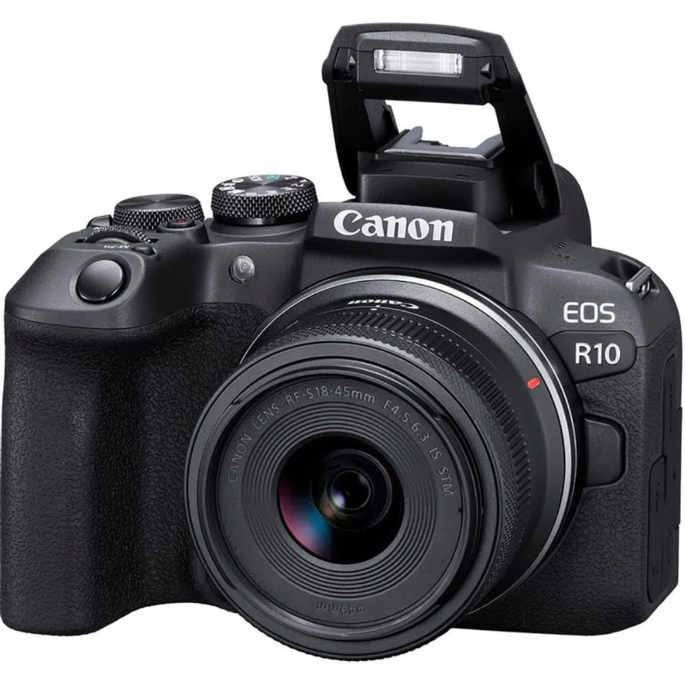 Aparat foto mirrorless CANON EOS R10, 24.2 MP, Wi-Fi, negru + Obiectiv 18-45mm IS STM, fara adaptor