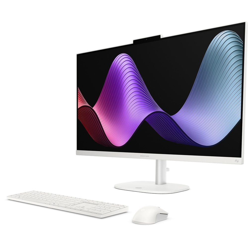 Sistem PC All in One HP OmniStudio AI 27-cz0001nq, Intel Core 5 320 pana la 4.6GHz, 27" Full HD, 16GB, SSD 1TB, Intel Graphics, Free DOS, alb