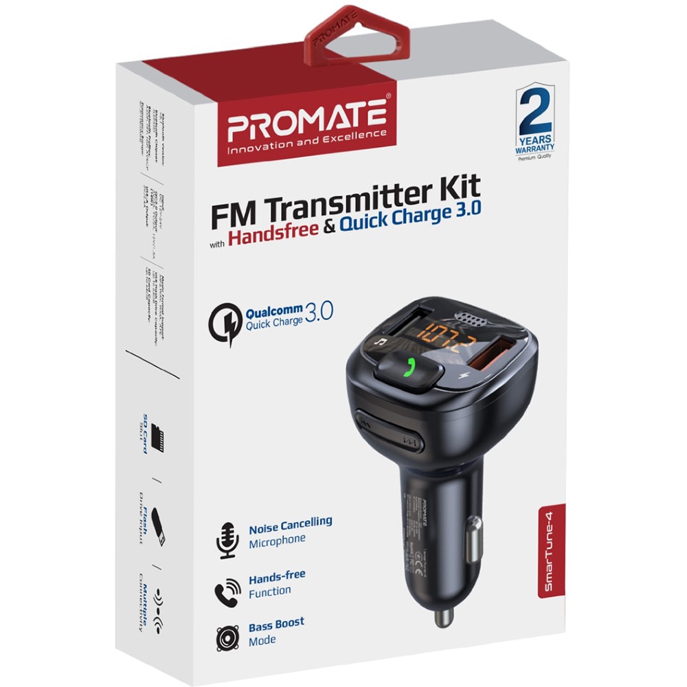 Modulator FM PROMATE SmartTune4, Bluetooth, USB, negru