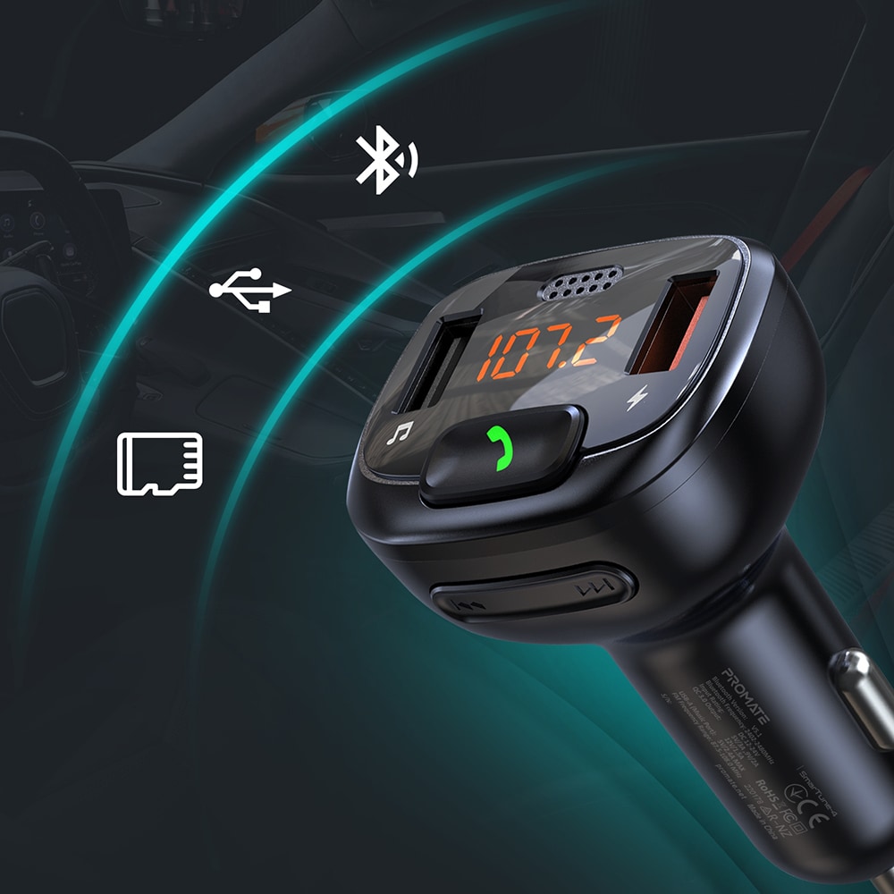 Modulator FM PROMATE SmartTune4, Bluetooth, USB, negru