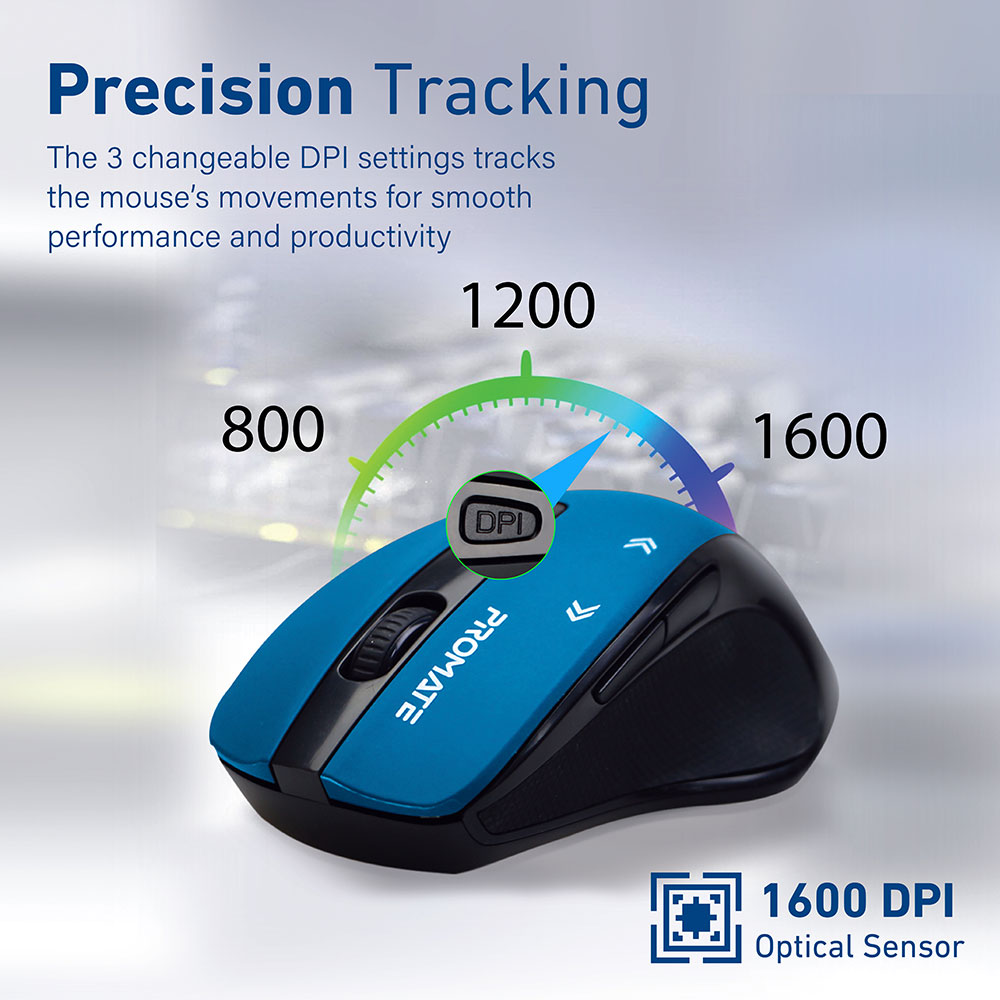 Mouse Wireless PROMATE Cursor, 1600 dpi, albastru