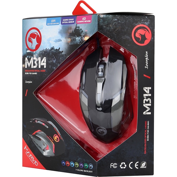 Mouse Gaming MARVO M314 RGB, 1200-3200 dpi, negru-gri