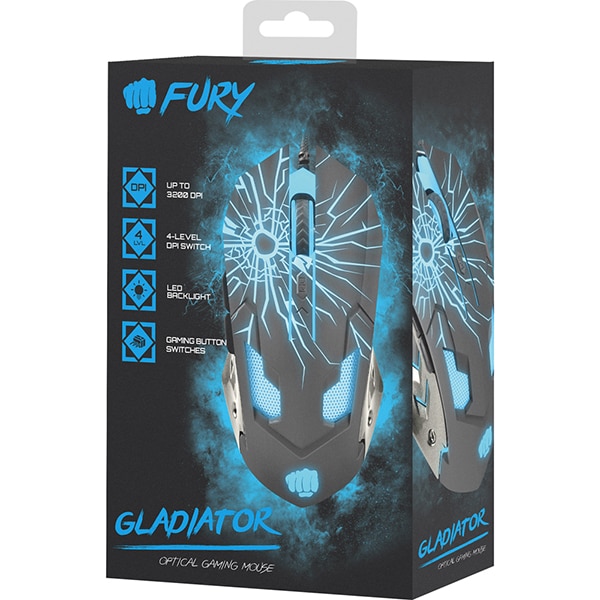 Mouse Gaming FURY Gladiator, 3200 dpi, negru-albastru