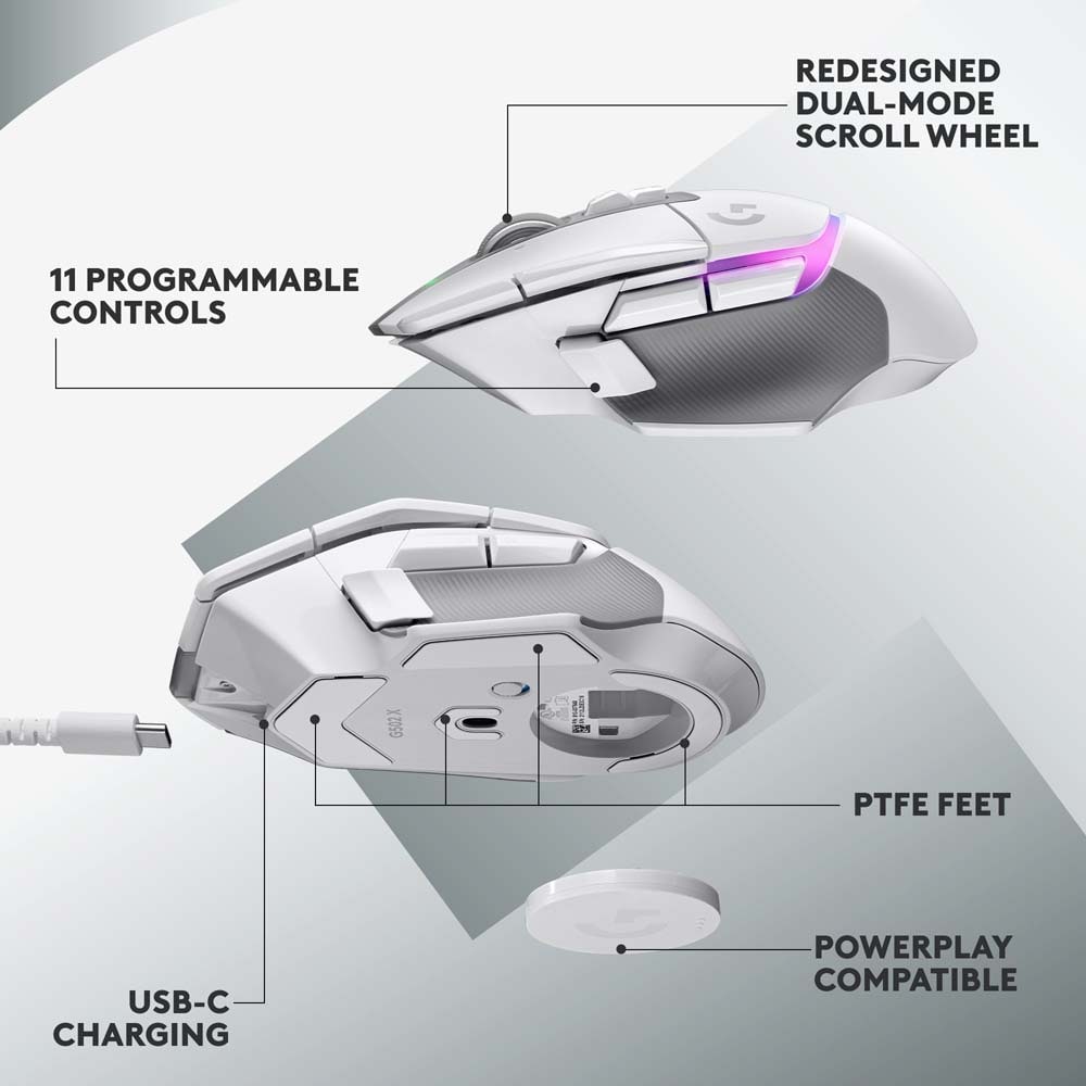 Mouse Gaming Wireless LOGITECH G502 X PLUS, Dual-Mode, 25600 dpi, White Premium