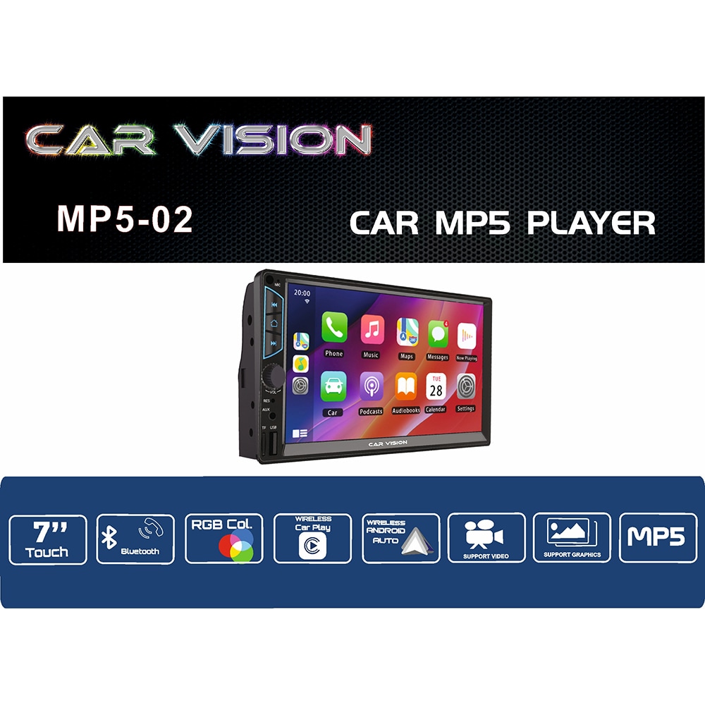 Player auto MP5 CARVISION MP5-02, 4 x 45W, Bluetooth, USB, AUX