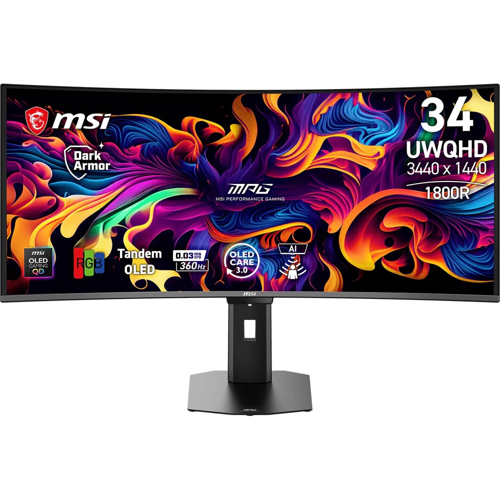 Monitor Gaming curbat QD-OLED MSI MPG 341CQR QD-OLED X36, 34", UWQHD, 360Hz, HDR500 True Black, negru