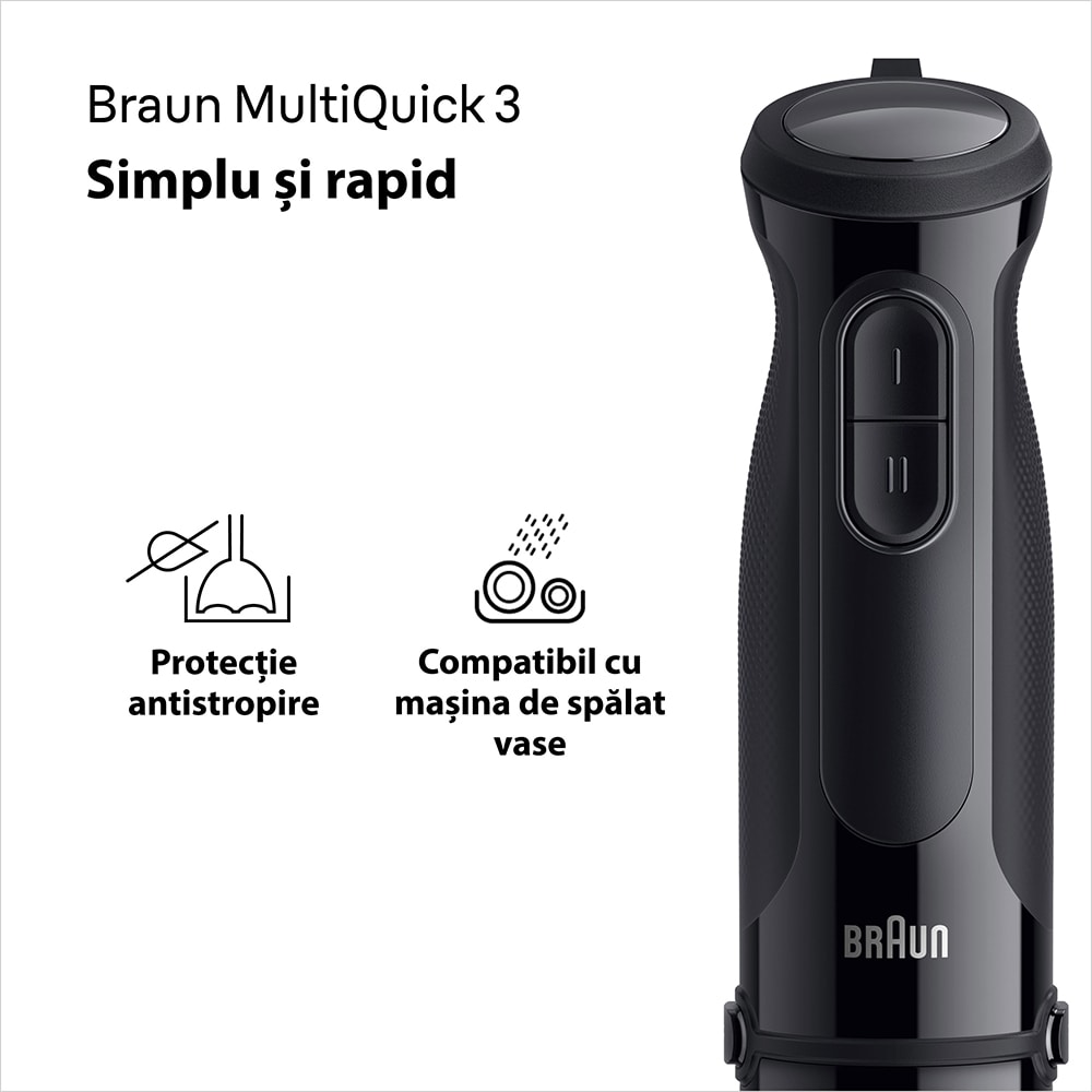Mixer vertical BRAUN MQ30201M, 0.6l, 900W, 2 trepte viteza, negru