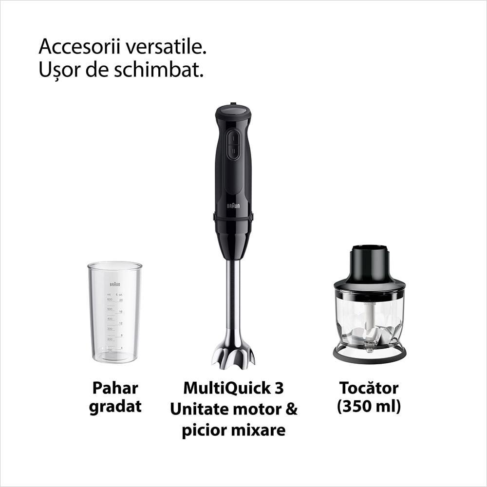 Mixer vertical BRAUN MQ30201M, 0.6l, 900W, 2 trepte viteza, negru
