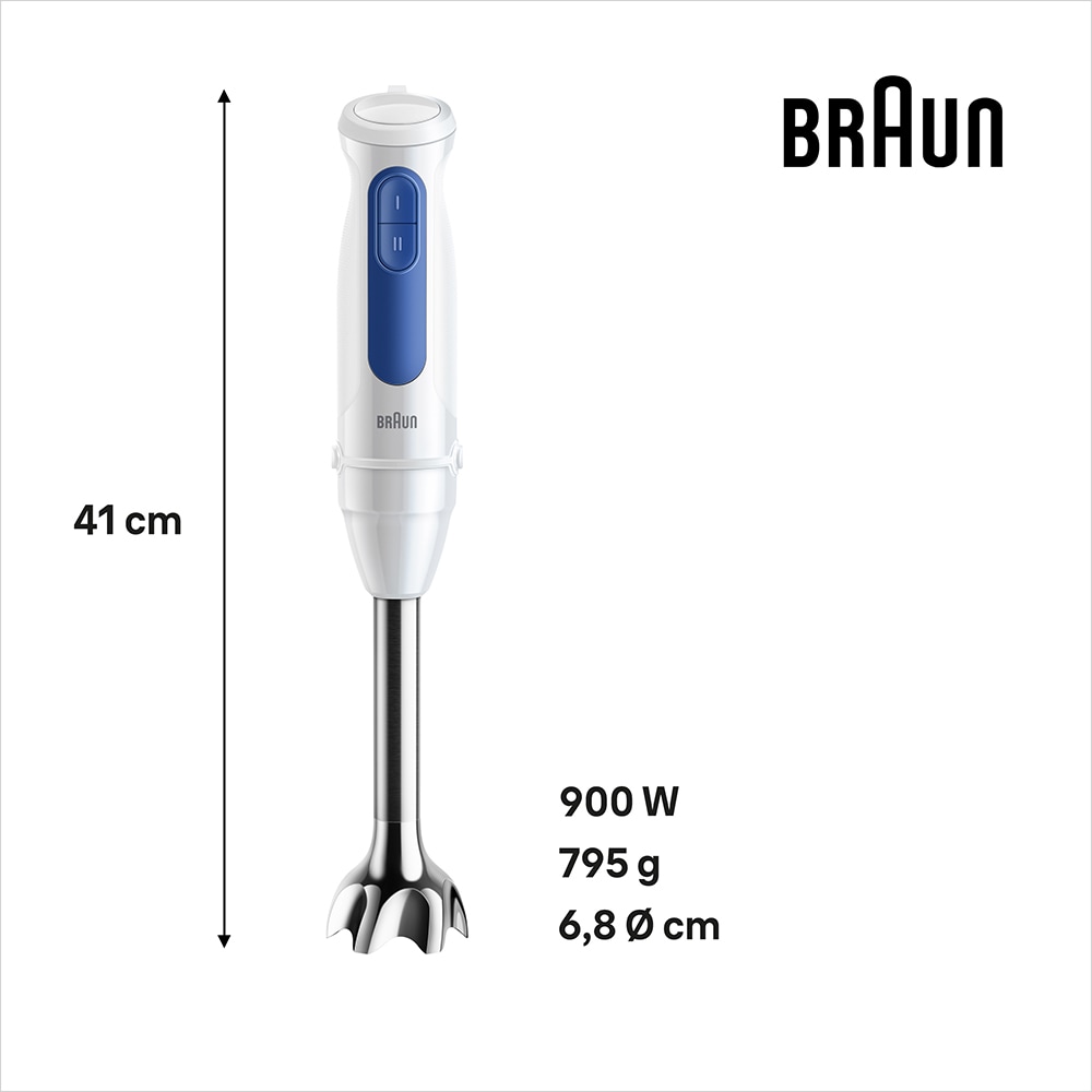 Mixer vertical BRAUN MQ30202M, 0.6l, 900W, 2 trepte viteza, alb-albastru