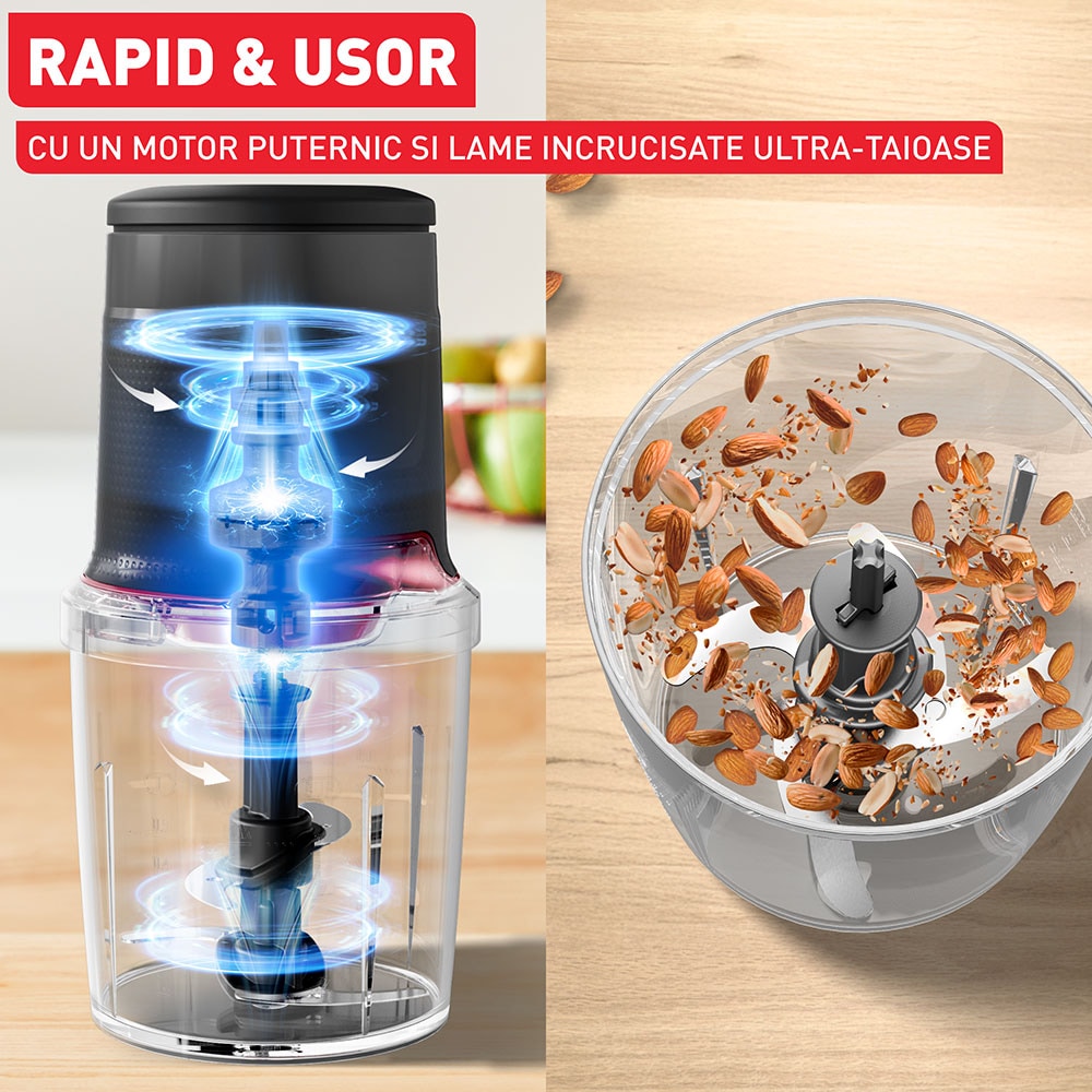 Tocator TEFAL Easy Press MQ740HF0, 0.5l, 600W, viteza variabila, gri-rosu