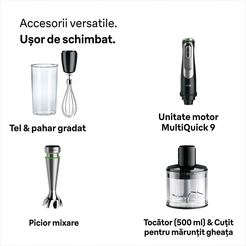 Mixer vertical BRAUN MQ9135XI, 0.6l, 1200W, viteza variabila, argintiu-negru