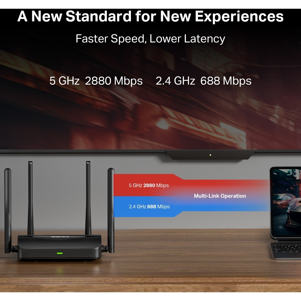 Router Wireless Gigabit MERCUSYS MR25BE BE3600, WI-Fi 7, Dual Band 688 + 2880 Mbps, negru