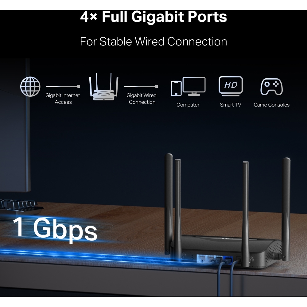 Router Wireless Gigabit MERCUSYS MR25BE BE3600, WI-Fi 7, Dual Band 688 + 2880 Mbps, negru