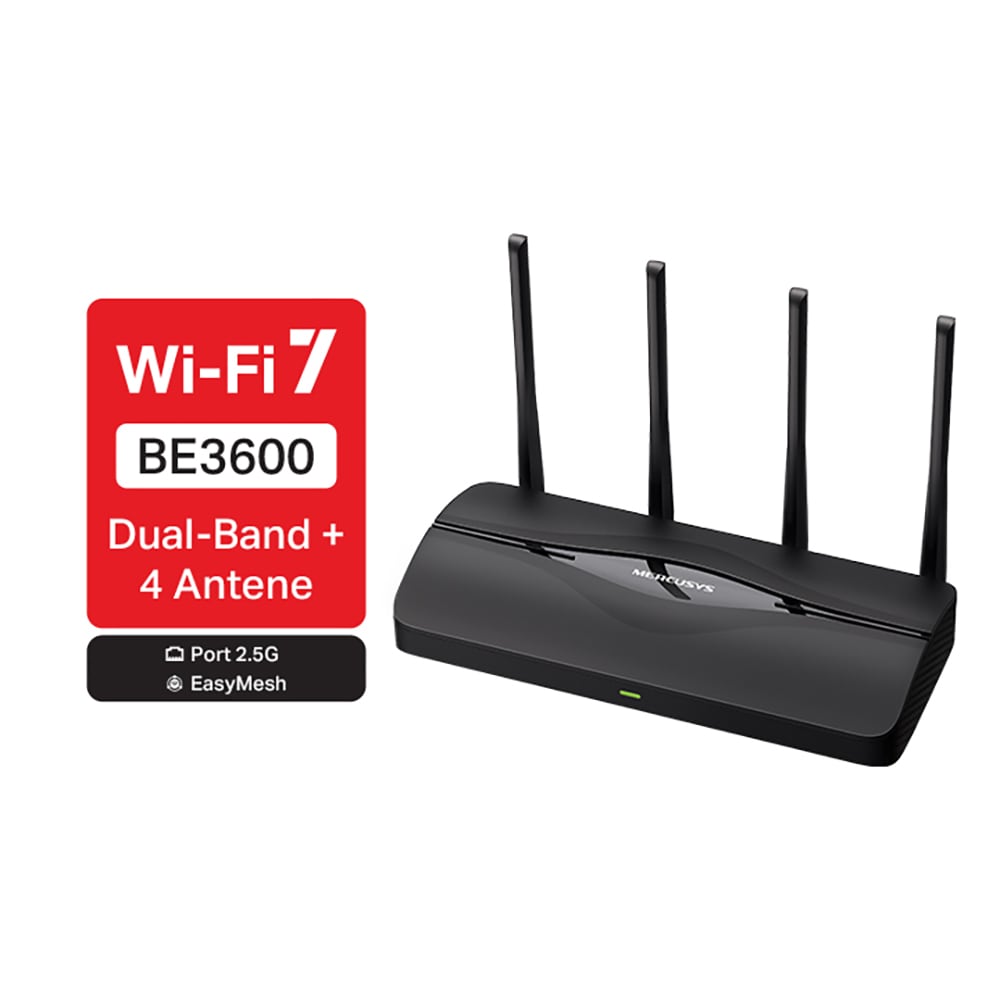 Router Wireless Gigabit MERCUSYS MR27BE BE3600, WI-Fi 7, Dual Band 688 + 2880 Mbps, negru