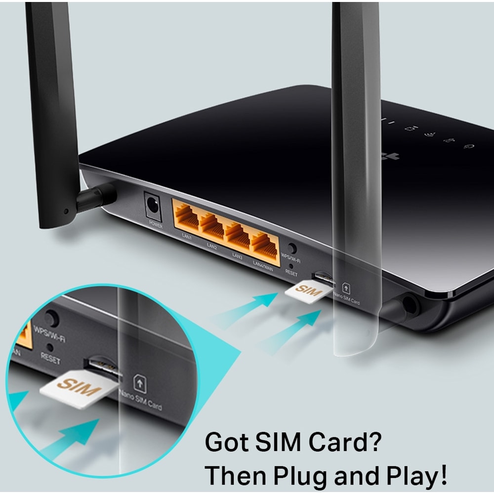 Router Wireless TP-LINK MR402 AC1200, Wi-Fi 5, Dual-Band 300 + 867 Mbps, 4G LTE Nano SIM, negru